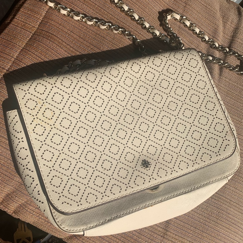 COPY - Tory Burch , white , silver trimming , generally wore